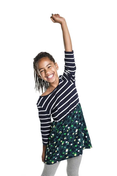 Adorable african little girl on studio white background — Stock Photo, Image