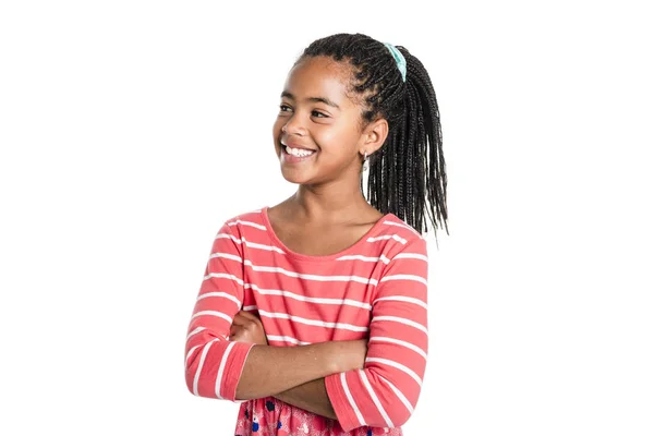 Adorable african little girl on studio white background — Stock Photo, Image