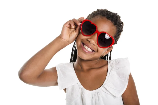 Adorable african little girl on studio white background — Stock Photo, Image