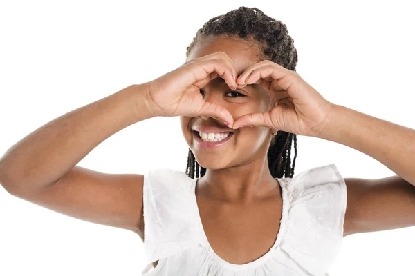 Adorable african little girl on studio white background — Stock Photo, Image