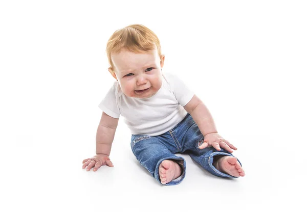 Baby crying on white — Stock Photo, Image