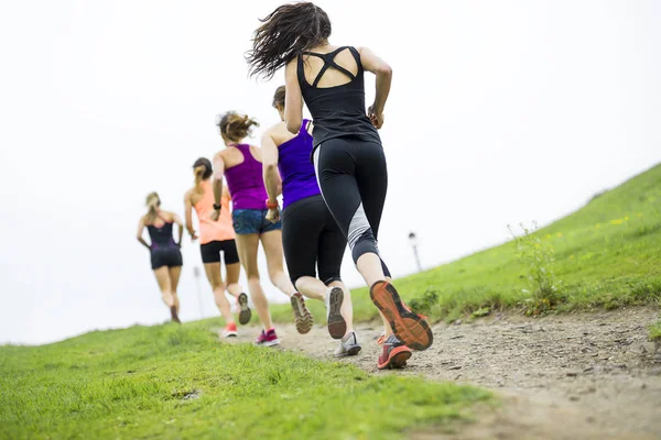 Grupo de personas disfrutando en el gimnasio divertirse corriendo al aire libre —  Fotos de Stock