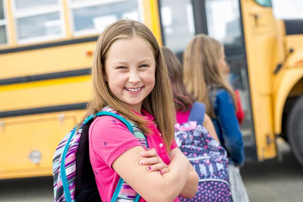 Great Portrait Of School Pupil Outside Classroom Carrying Bags — Stock Photo, Image