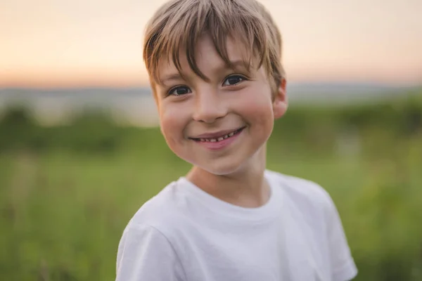 Glücklicher Junge auf der Wiese — Stockfoto