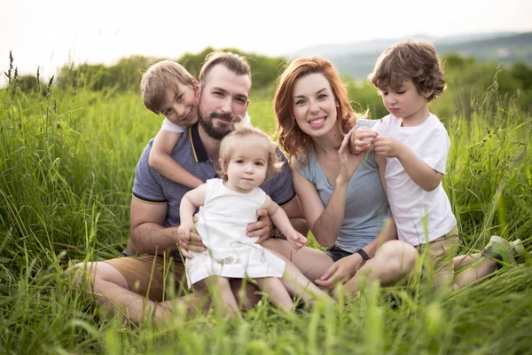 Glückliche Familie auf der Wiese — Stockfoto