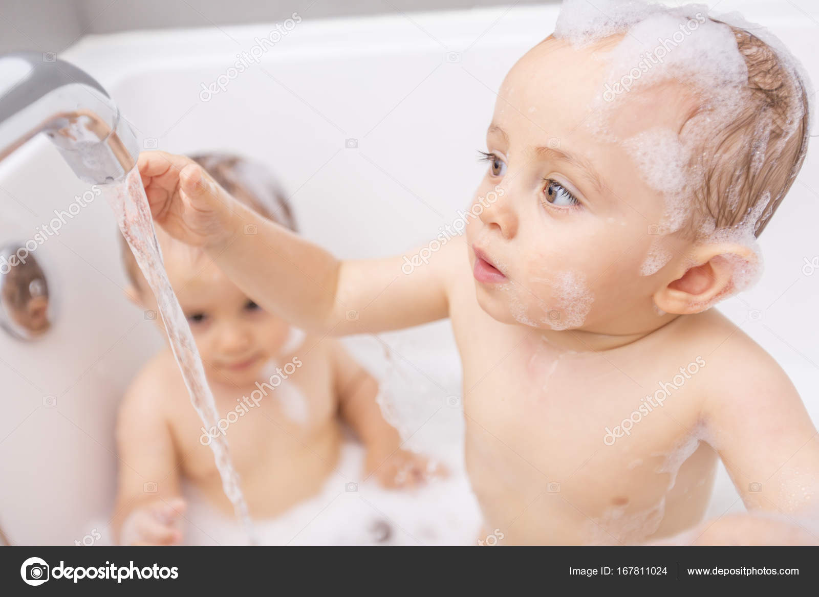little boys bathing