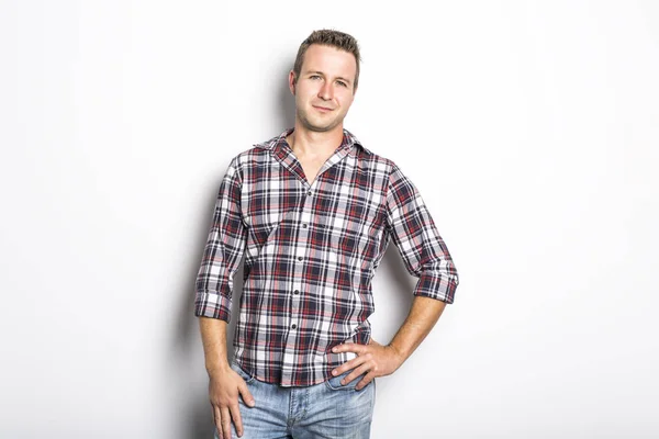 Handsome dude in grey, portrait — Stock Photo, Image