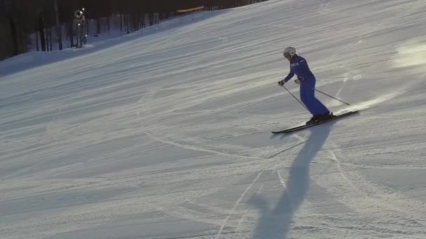 Skieur alpin sur la piste — Video