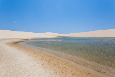 Beyaz kum tepeleri panorama Lencois Maranhenses Milli Parkı '