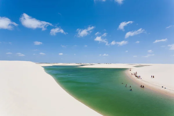 Beyaz kum tepeleri panorama Lencois Maranhenses Milli Parkı '