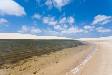 Beyaz kum tepeleri panorama Lencois Maranhenses Milli Parkı '
