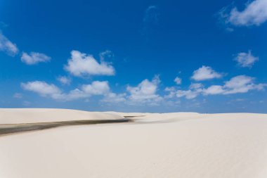 Beyaz kum tepeleri panorama Lencois Maranhenses Milli Parkı '