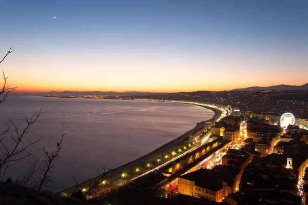 Güzel Plaj Gece Manzarası Fransa Güzel Plaj Ngilizce Promenade Des — Stok fotoğraf