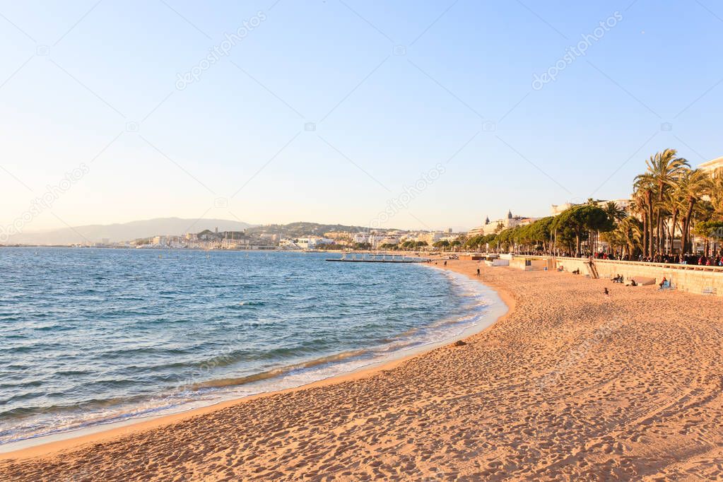 Cannes beach day view, France. 