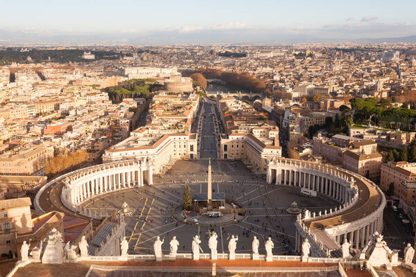 Saint Peter square aerial view, Vatican city. Rome landscape, Italy