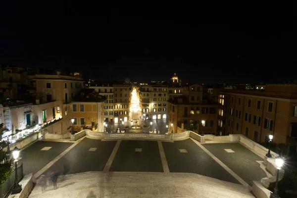 Spanyol Merdivenler Gece Görünümü Roma Dönüm Noktası Talya Roma Talya — Stok fotoğraf