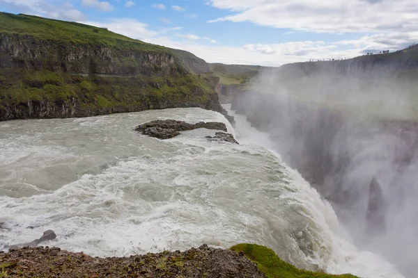 Gullfoss Падает Летний Сезон Вид Исландия Исландский Ландшафт — стоковое фото