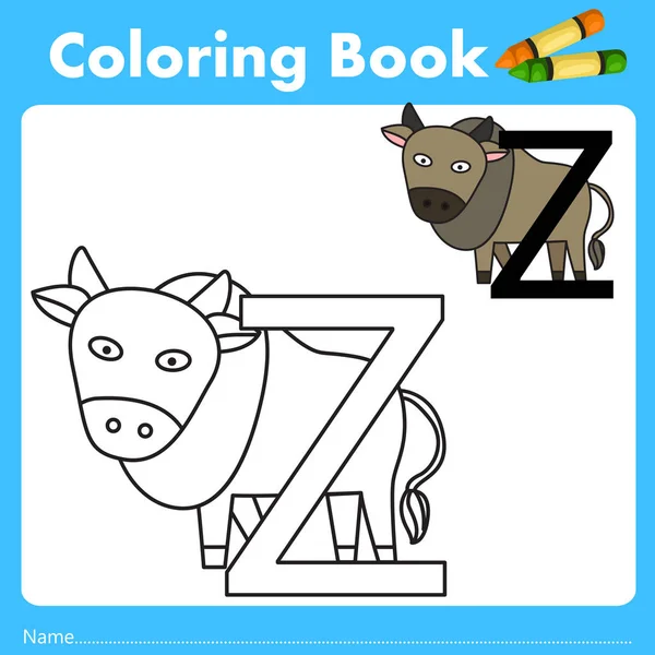 Ilustrador de libro de color con animal de zebú — Vector de stock