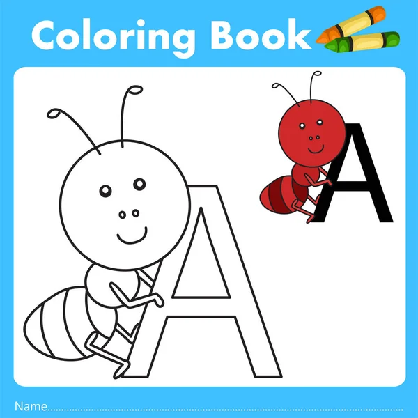 Illustrateur de livre de couleurs avec fourmi animal — Image vectorielle