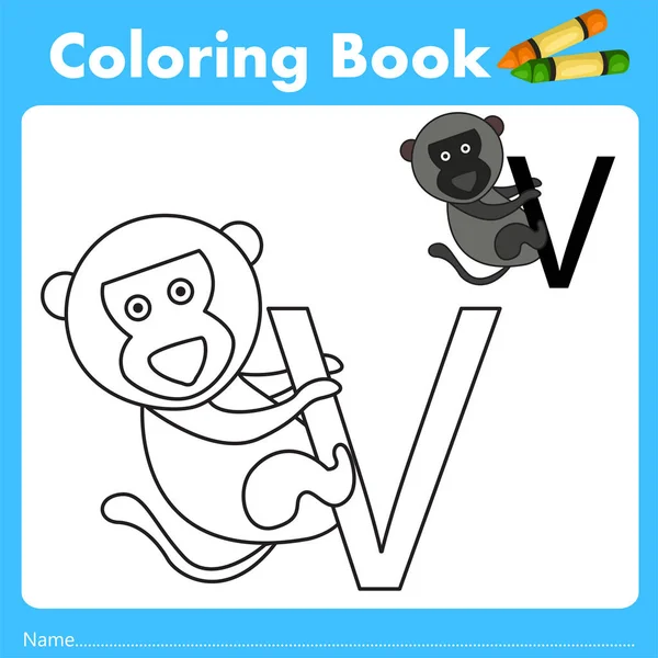 Illustrator van kleur boek met vervet aap dier — Stockvector