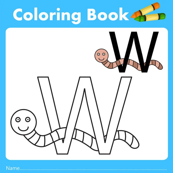 Ilustrador de libro de color con gusano animal — Vector de stock