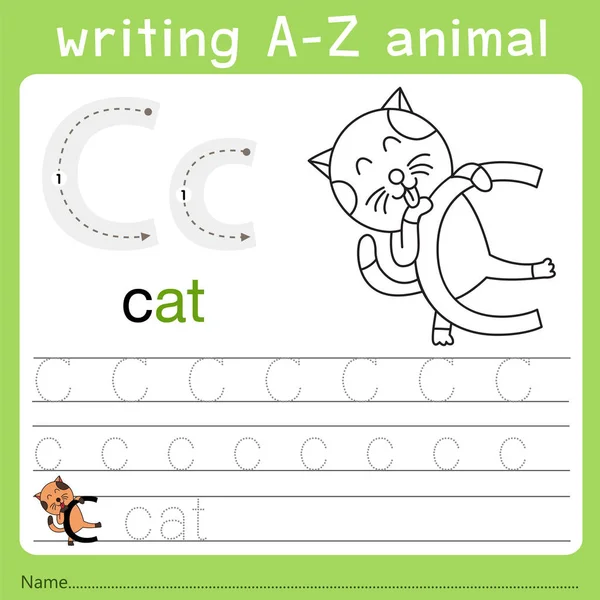 Illustrator of writing a-z animal c — Stock Vector