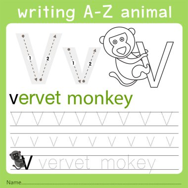 Illustrator of writing a-z animal v clipart