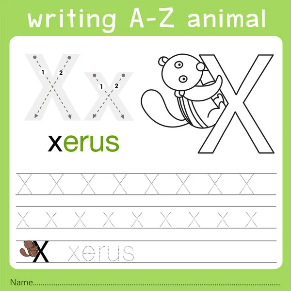 Ilustrador de escribir a-z animal x — Vector de stock