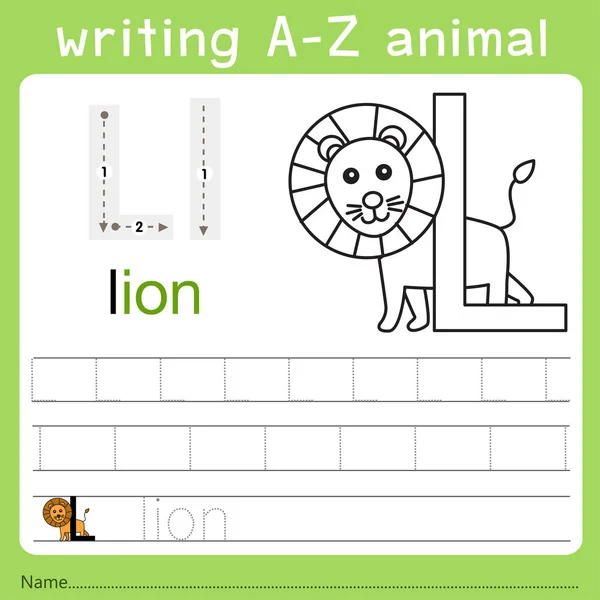 Illustrator of writing a-z animal l — Stock Vector