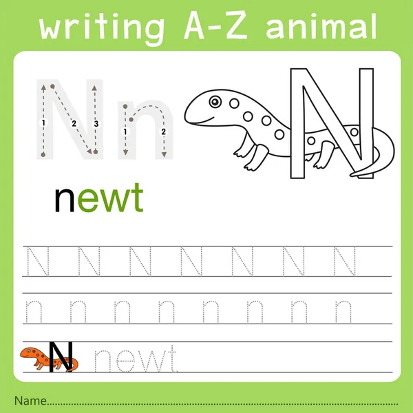 Любитель писать a-z животное n — стоковый вектор