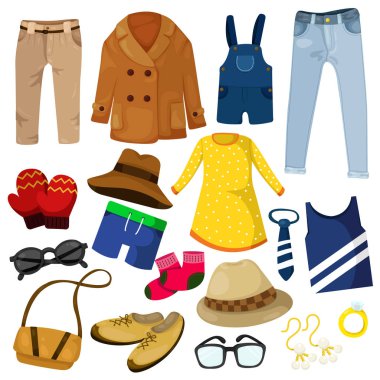Illustrator of clothing women man and kid clipart