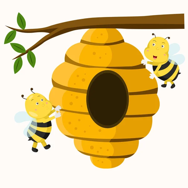 Ilustrador de favo de mel e abelha — Vetor de Stock