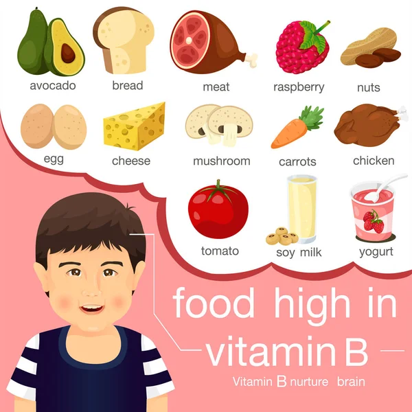 Illustrator von Lebensmitteln mit hohem Vitamin-B-Gehalt — Stockvektor