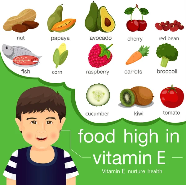 Illustrator für Lebensmittel mit hohem Vitamin-E-Gehalt — Stockvektor