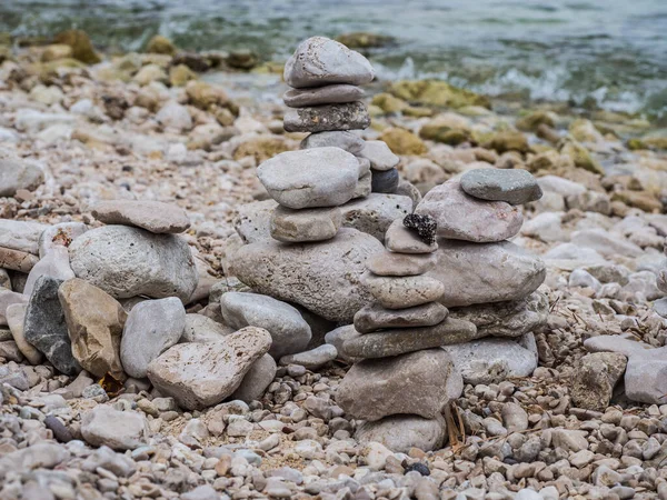 Pedras Zen Praia Pilha Pedras Junto Mar — Fotografia de Stock