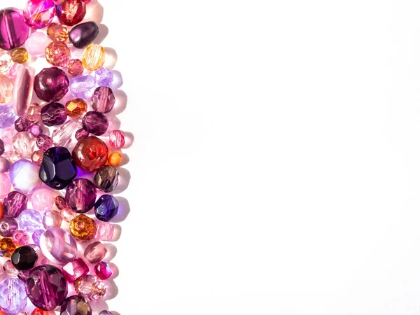 Sparkling Colorful Beads Purple Pink Red Violet Color White Background — Stock Photo, Image