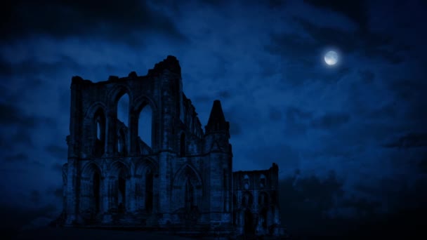 Vieilles ruines de l'abbaye la nuit — Video