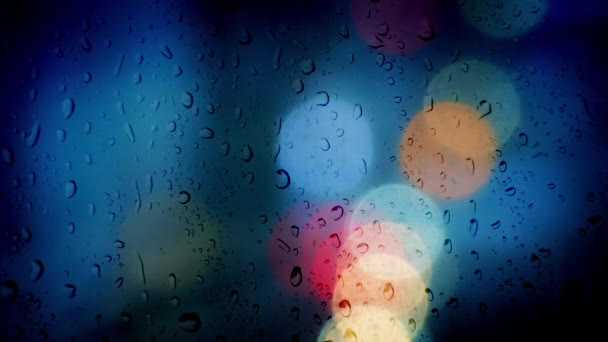 Bokeh πόλη φώτα βροχερό παράθυρο — Αρχείο Βίντεο