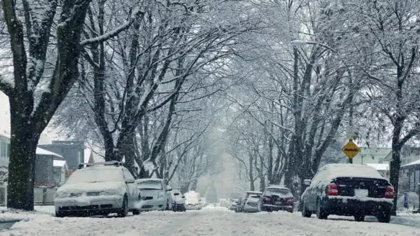 हिमपात कार आणि घरे — स्टॉक व्हिडिओ