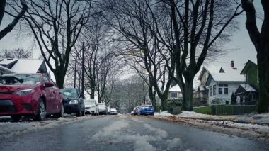 Kış Suburbia çıplak ağaçlar ile 