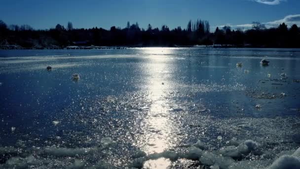Vorbei am zugefrorenen See — Stockvideo
