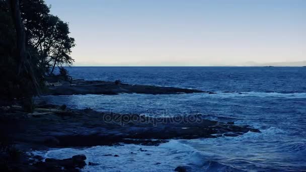 Engebeli Adası kıyıya akşam — Stok video
