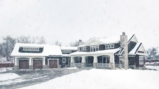 Zasněžené dům v zimě sněhové bouře. Vancouver, Kanada, únor 2017 — Stock video