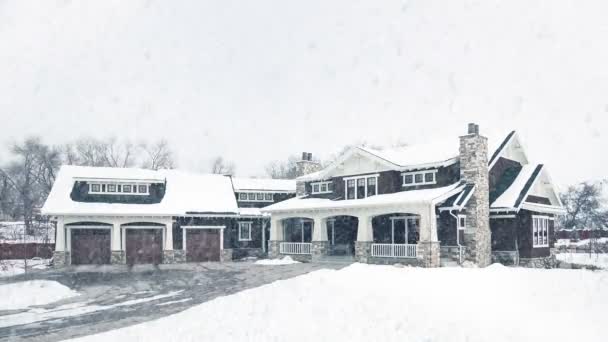 Casa cubierta de nieve en invierno tormenta de nieve. Vancouver, Canadá, febrero de 2017 — Vídeo de stock