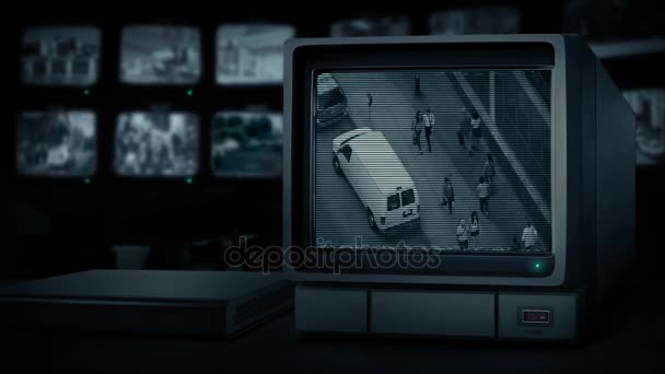 CCTV Tv nézés város utca — Stock videók