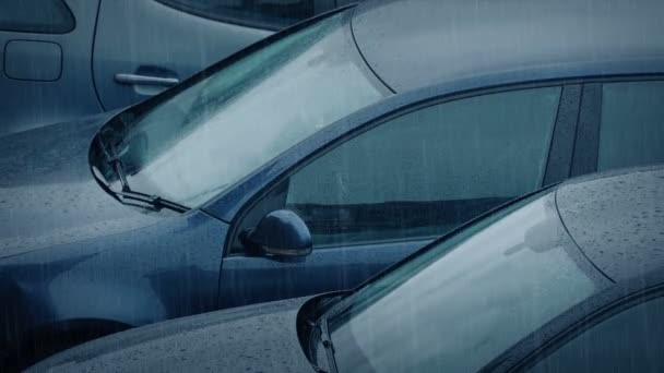 Bilar i kraftigt regn — Stockvideo