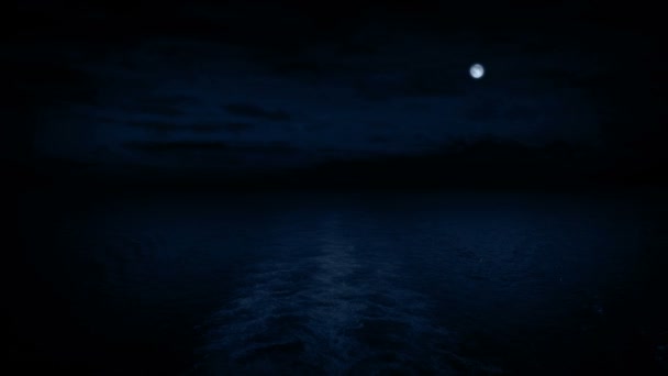 Barco vista trasera en la noche con la luna — Vídeo de stock