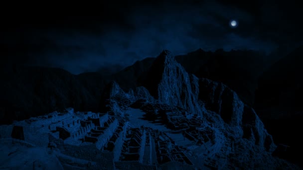 Starodávné ruiny Machu Picchu v noci — Stock video