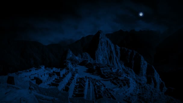 Machu Picchu Ruínas antigas à noite — Vídeo de Stock