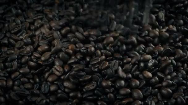 Chicchi di caffè tostati versando nel mucchio — Video Stock